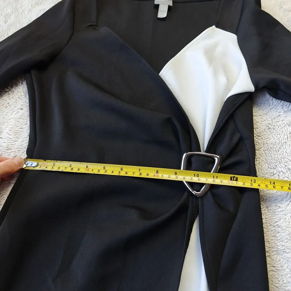 ASOS Buckle Waist Long Sleeve Dress Women's 8 US Monochrome Black White - Picture 9 of 9
